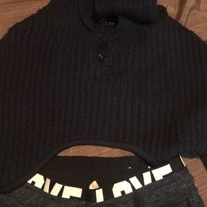 Navy blue crop sweater with hood and leggings bulk